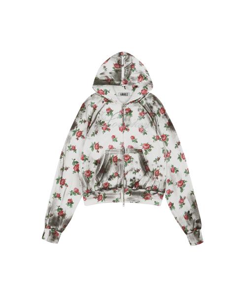FLOWER DIRTY ZIP HOODIE [WHITE]