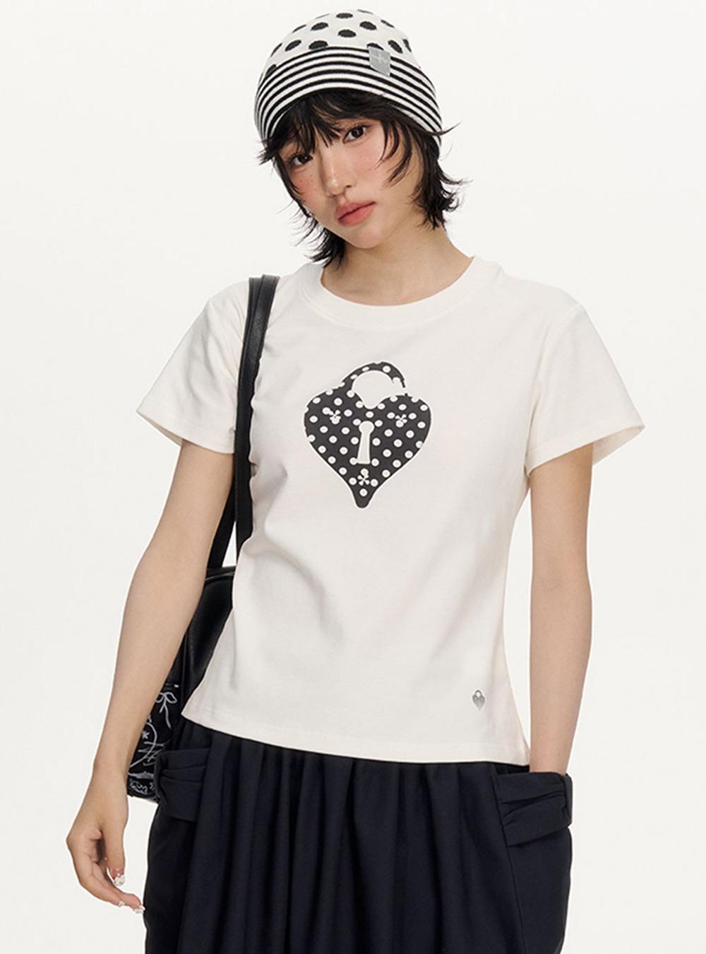 Heart Lock Dot Print Casual T-shirt