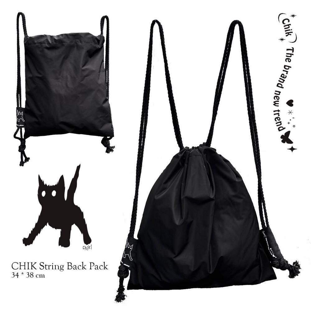 [자체제작] [한정수량] 칙 Chik 스트링 백팩 로프 복조리 크로스 슬링백 무지 블랙 가방 파우치 로프백 string back pack 복조리백팩 가벼운백팩 신발가방 방수