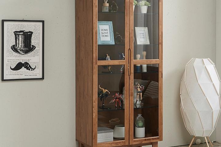 명품 고무나무 B타입 원목장식장 거실 유리 진열장 양주장 그릇장