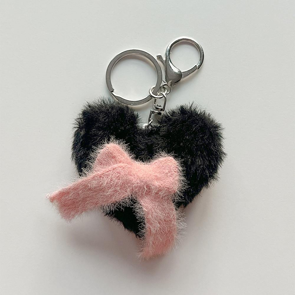 핑크리본 블랙 퍼하트 키링 핸드폰스트랩 - 유기견 후원 인형키링 가방키링