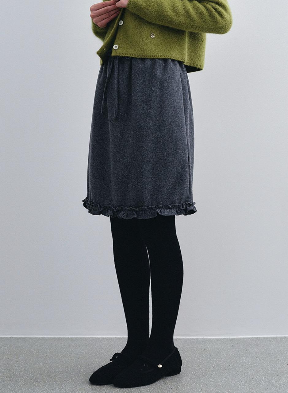 울 프릴 미디 스커트 - 차콜