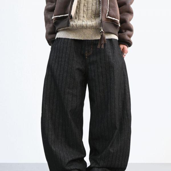 herringbone striped curve denim pants