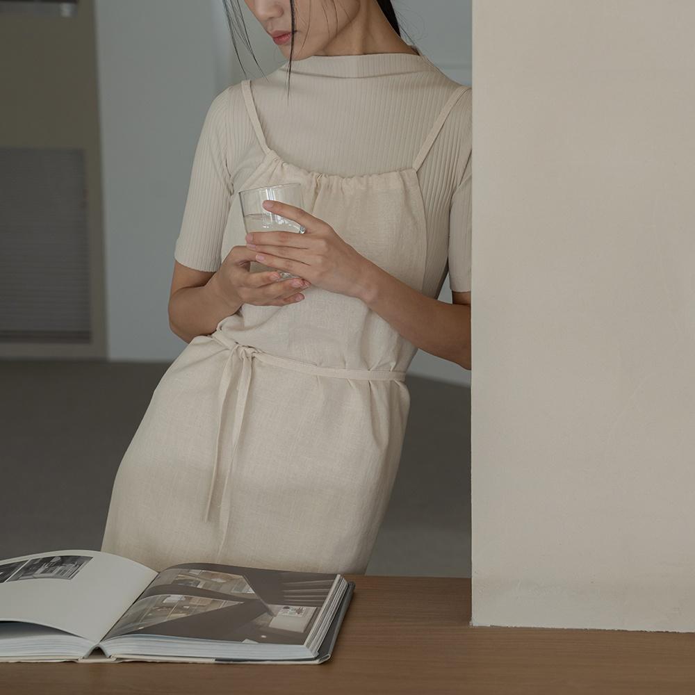 앤 린넨 원피스앞치마 베이지