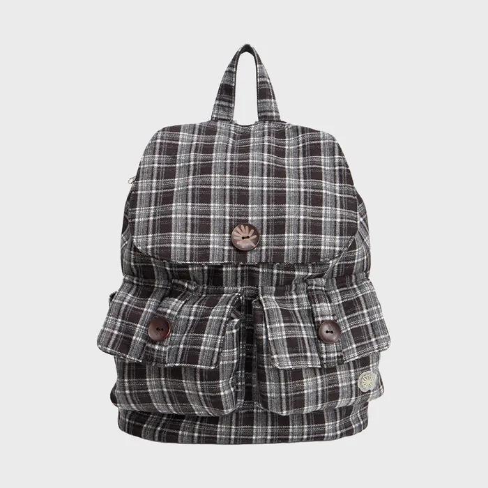 DD plaid check rucksack (BLACK)