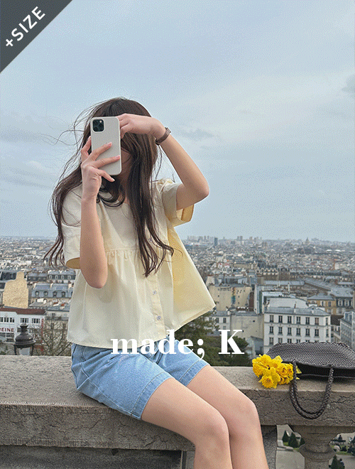 케이클럽 [자체제작/오늘출발/7만장돌파]/S-XL]#여름💙 퓨리 셔링 라운드 반팔 블라우스(뉴컬러추가!) (데일리룩/데이트룩/셔링블라우스/반팔블라우스/여름블라우스/세미크롭)