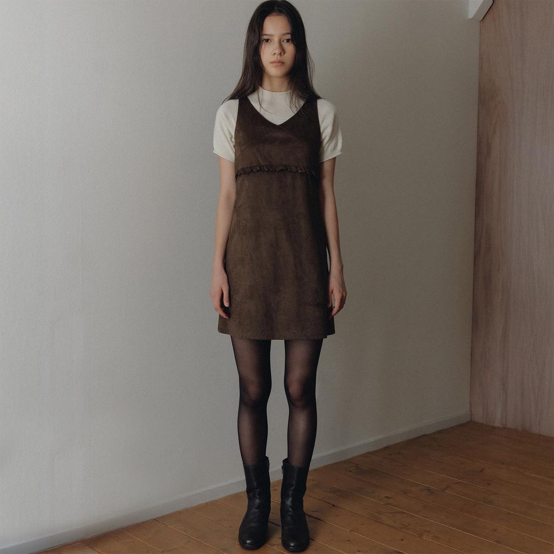 Veta suede frill dress (brown)