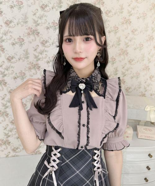 ラッフルフリル配色ブラウス