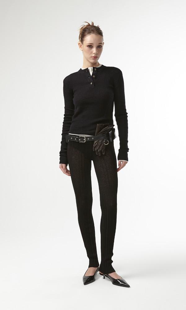 WOOL BUTTON UP RIBBED KNIT (BLACK)