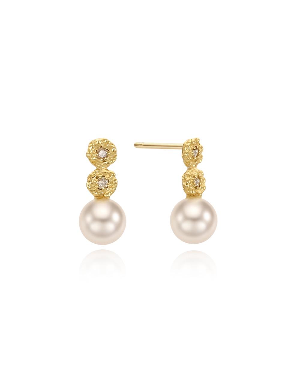 (14k) Double Sprout Studs (cognac diamond, pearl)
