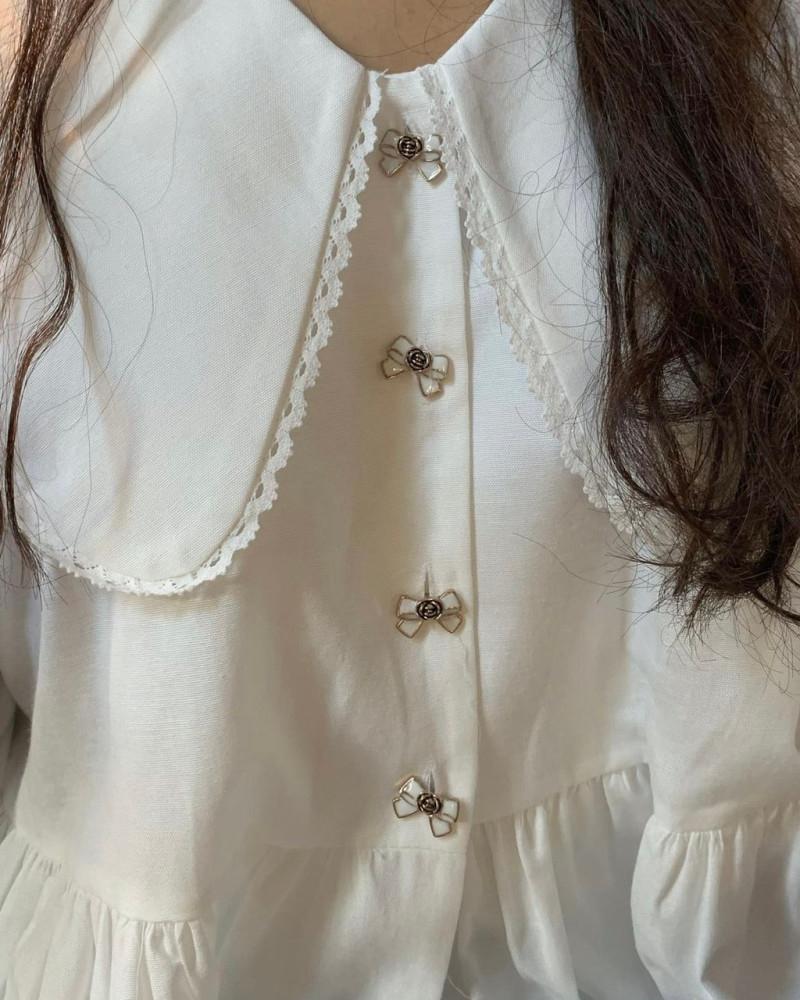 POSTER 포스터 빅카라 퍼프 리본 셔링 블라우스 (1color)