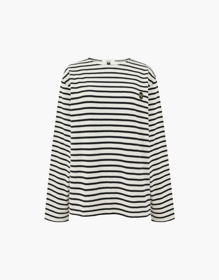 dpwd elbow patch stripe t shirts (ivory+black stripe)