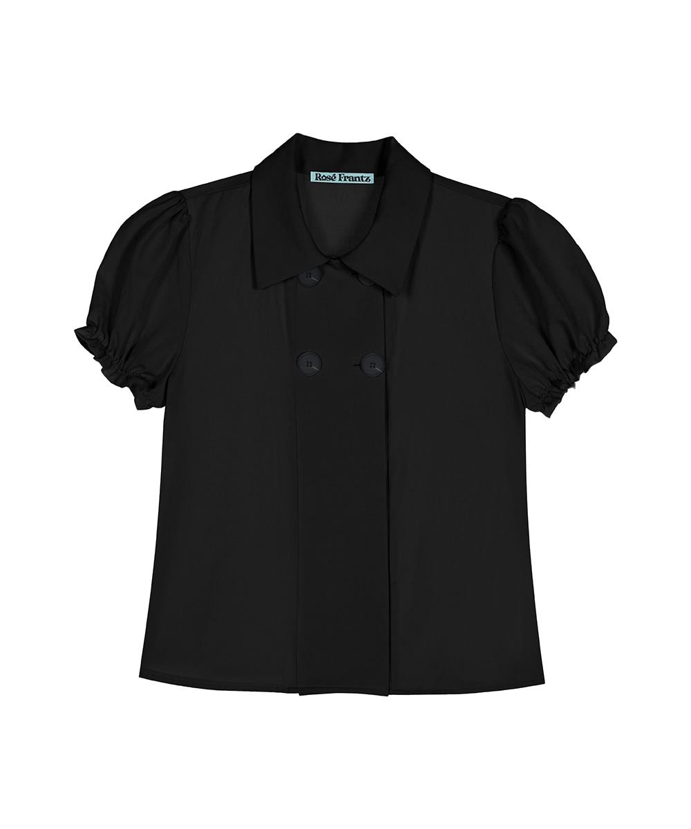 Button Bell Cotton Blouse [Black]