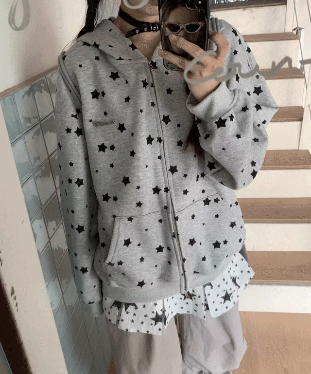 🚀오늘출발 [y2k/유니크] 닉 토끼후드 별 루즈핏 후드 집업