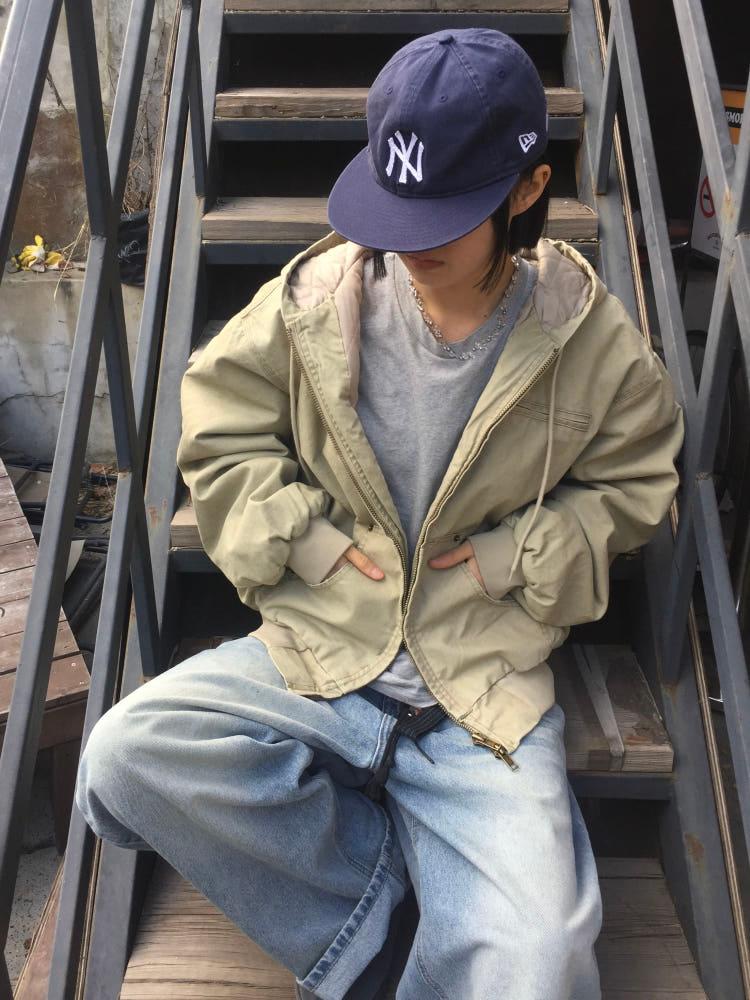 빈티지 워싱 워크 후드점퍼