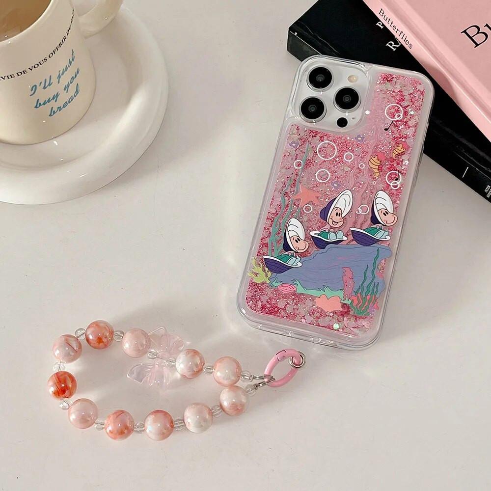 인어조개 바다 글리터 아이폰15 14 13 12 11 젤리케이스+스트랩 4종컬러