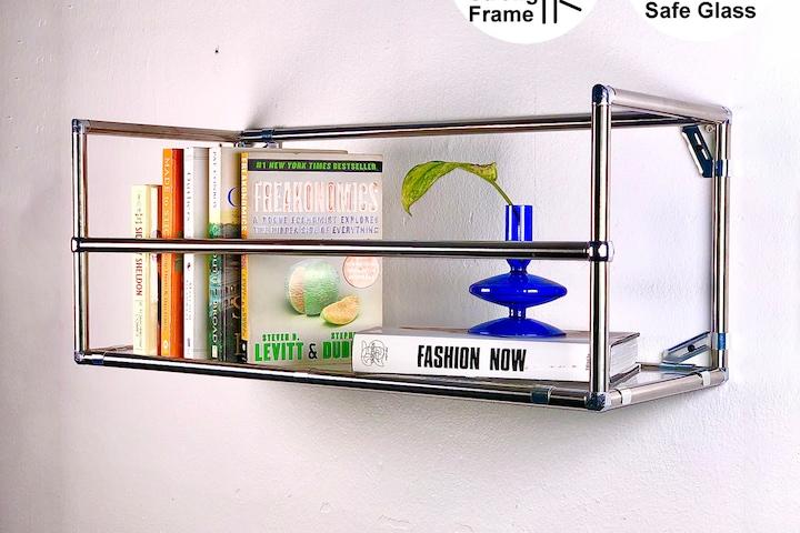 D-1W (수제작 완제품) 강화유리 모듈선반 벽선반 쉘브 미드센추리 가구