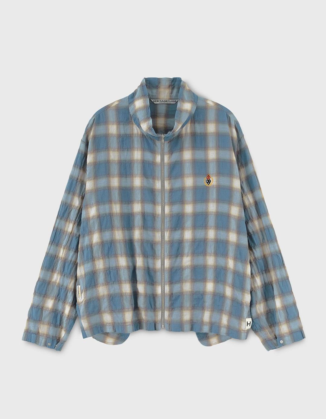 CREST CHECKED ZIP-UP JACKET / Blue-Ivory