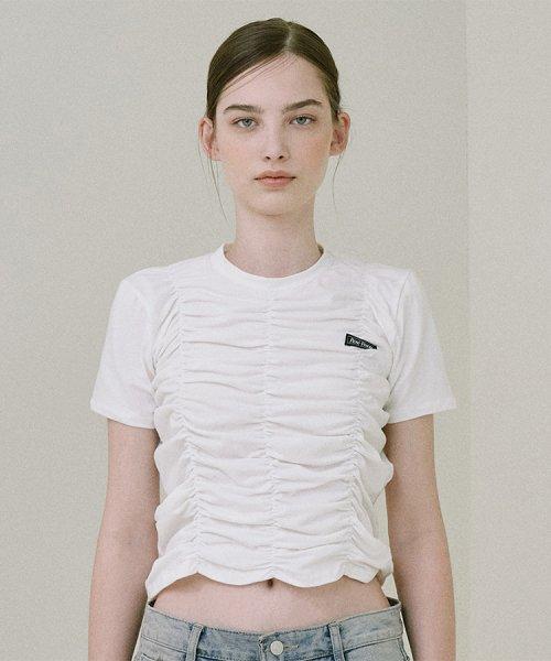 Shirring Slim Tee [White]