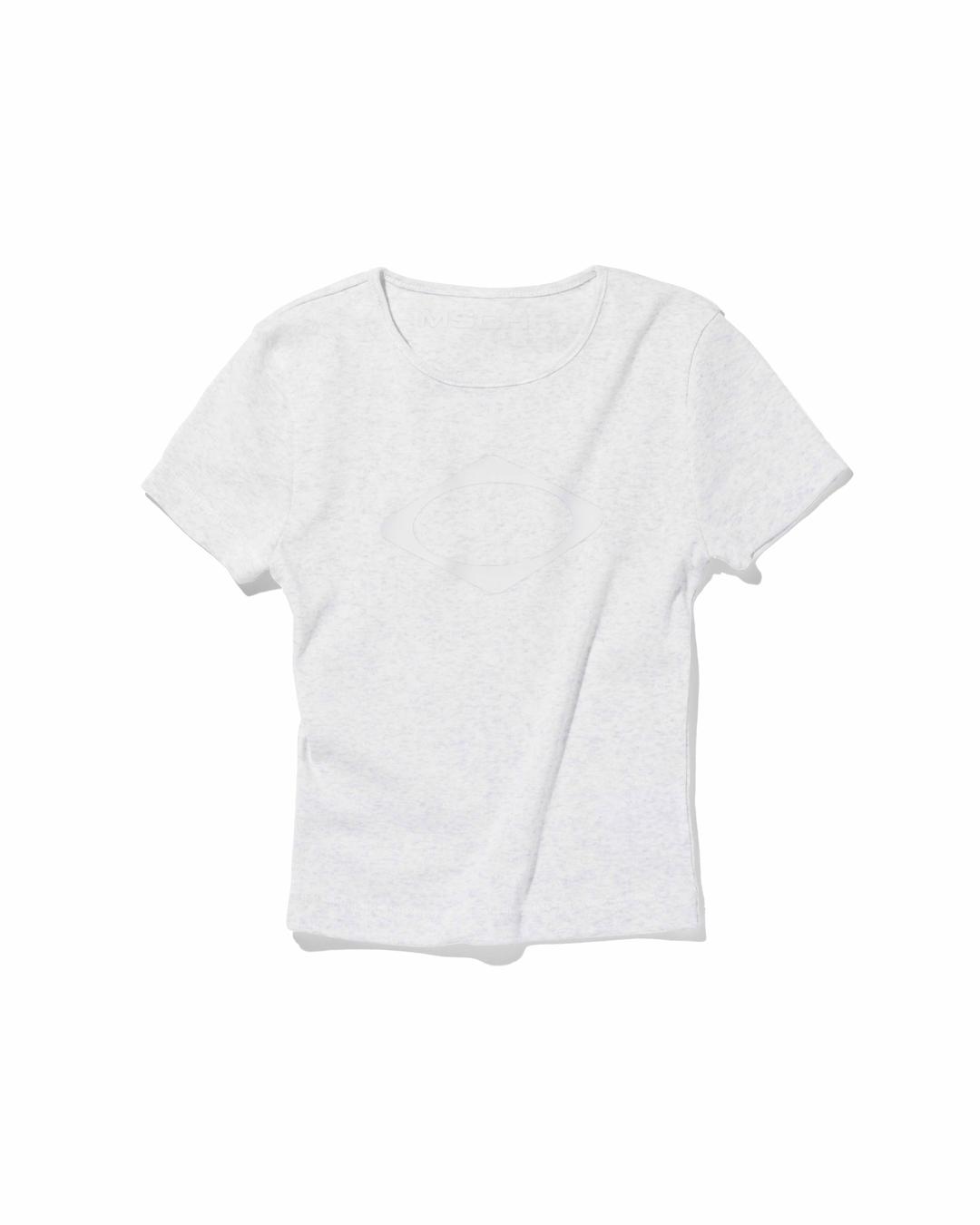 RHOMBUS FITTED CROP TOP_WHITE MELANGE