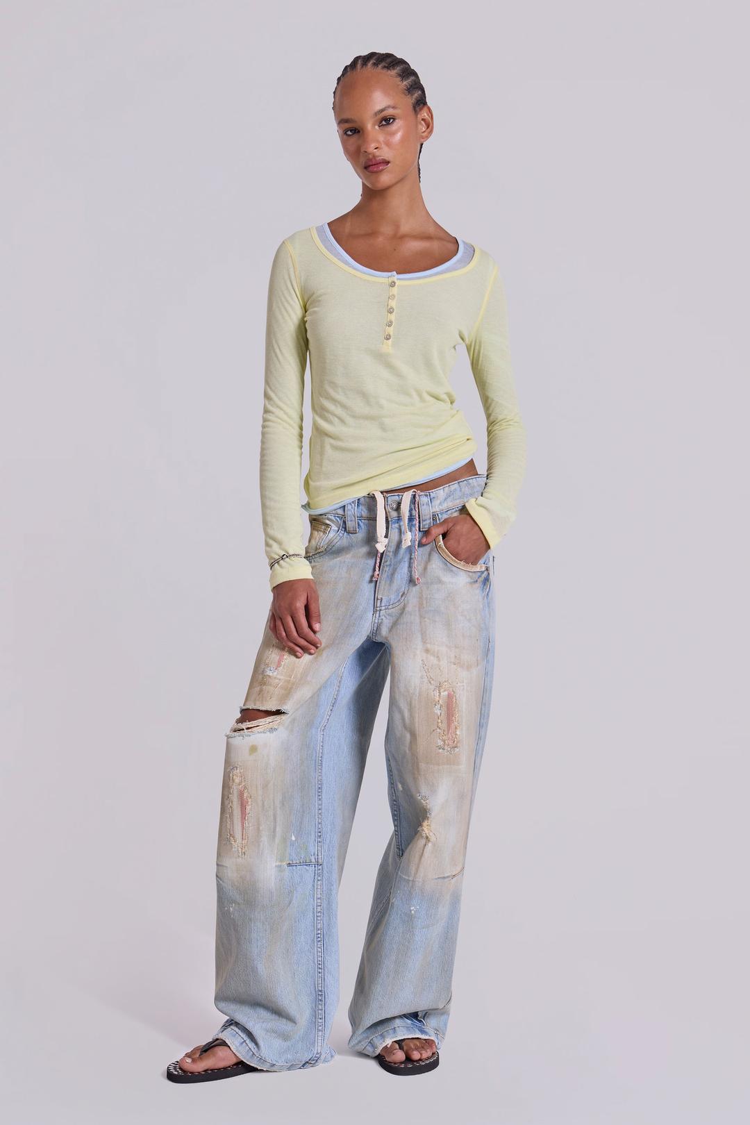 Sheer Henley Top in Buttercup - UK 4 / Yellow