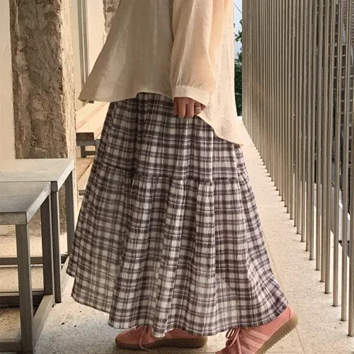 [국내제작] check cancan long skirt 체크 캉캉 롱 스커트 2color