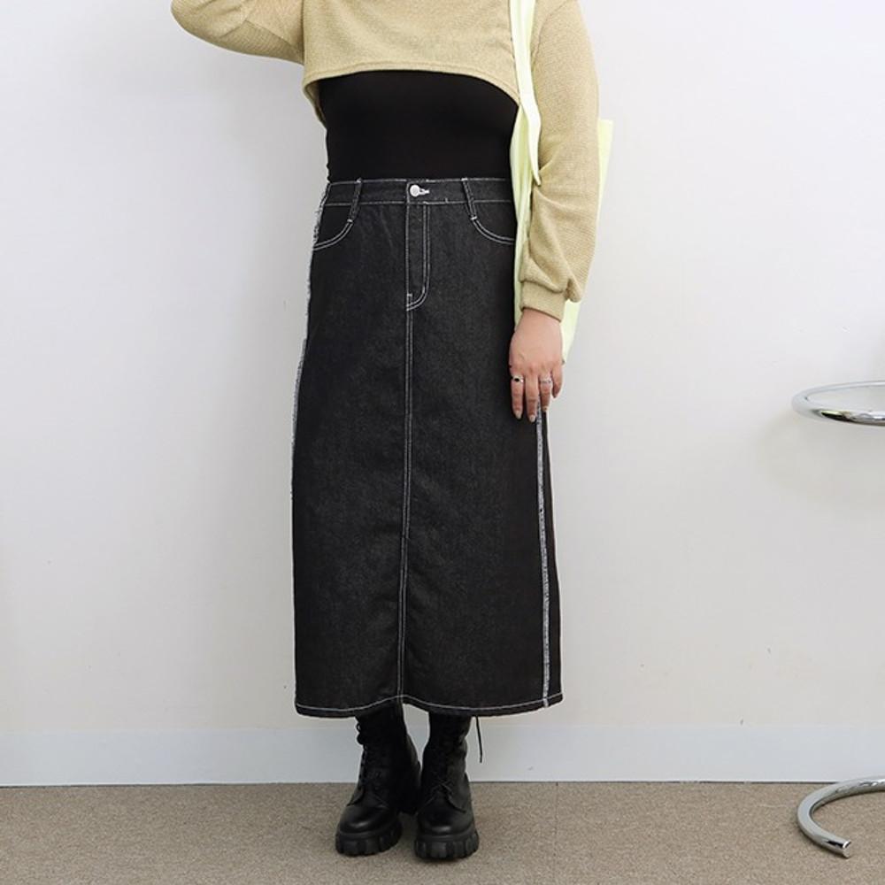 스티치 뒷밴딩 롱스커트 [빅사이즈 S~3XL]