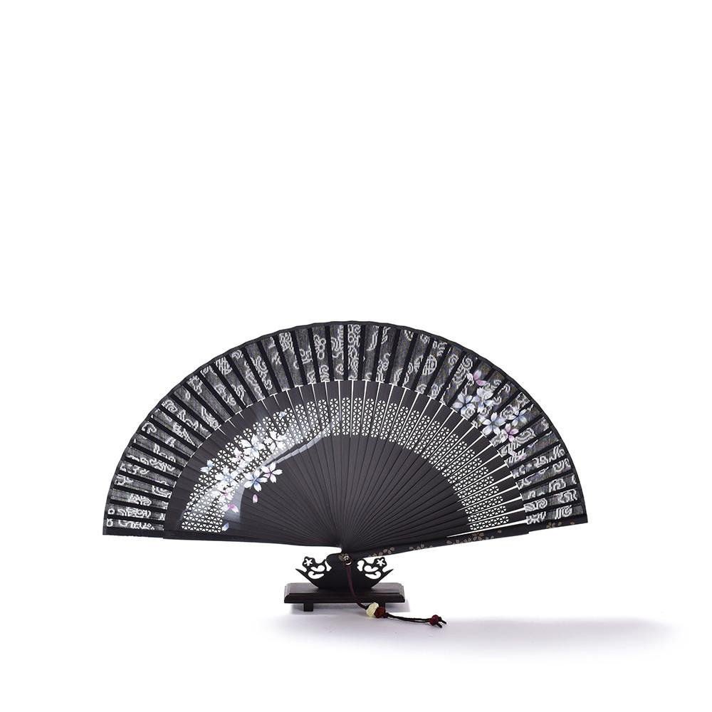 대나무  한복실크 꽃 접이부채 [중크기]