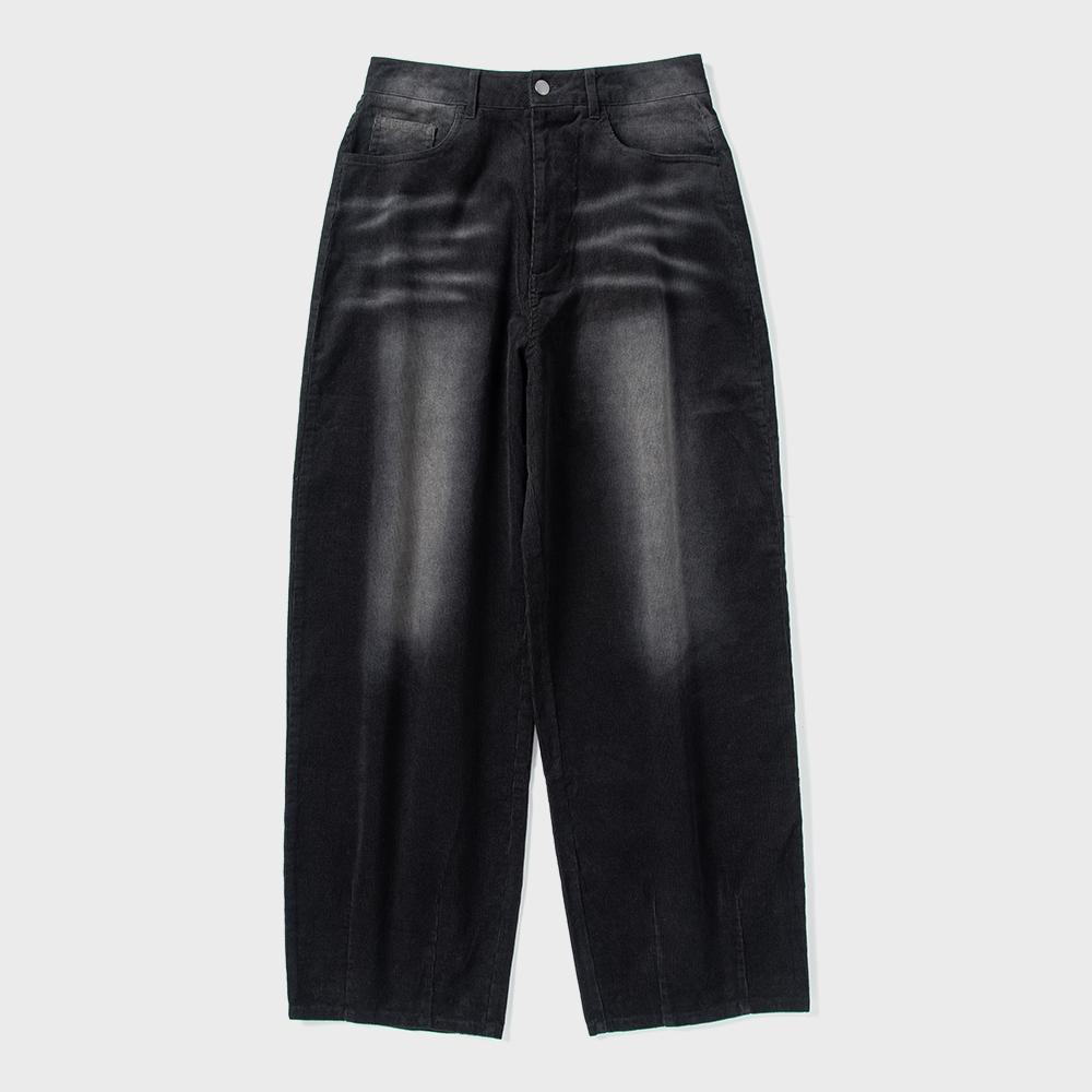 코듀로이 틴티드 워싱 와이드 팬츠 - 블랙