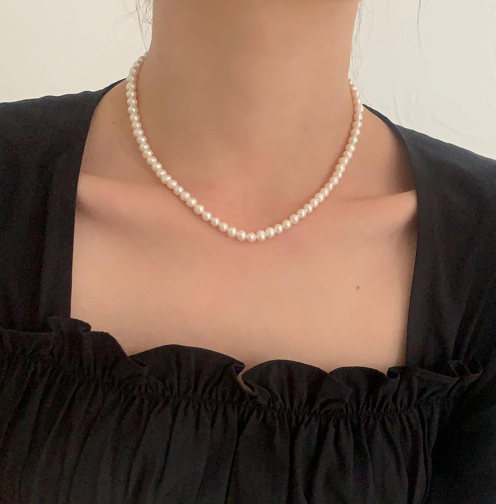 925실버 천연 담수 진주 초커 레이어드 목걸이