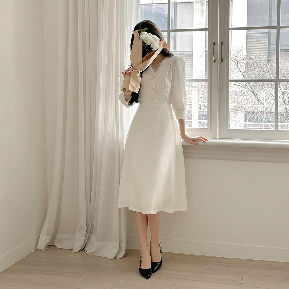 브이넥 쉬폰 레이어드 A라인 원피스