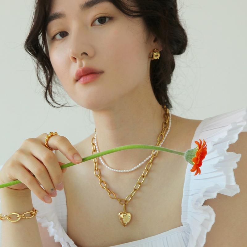 골드 하트체인 목걸이 진주목걸이 세트