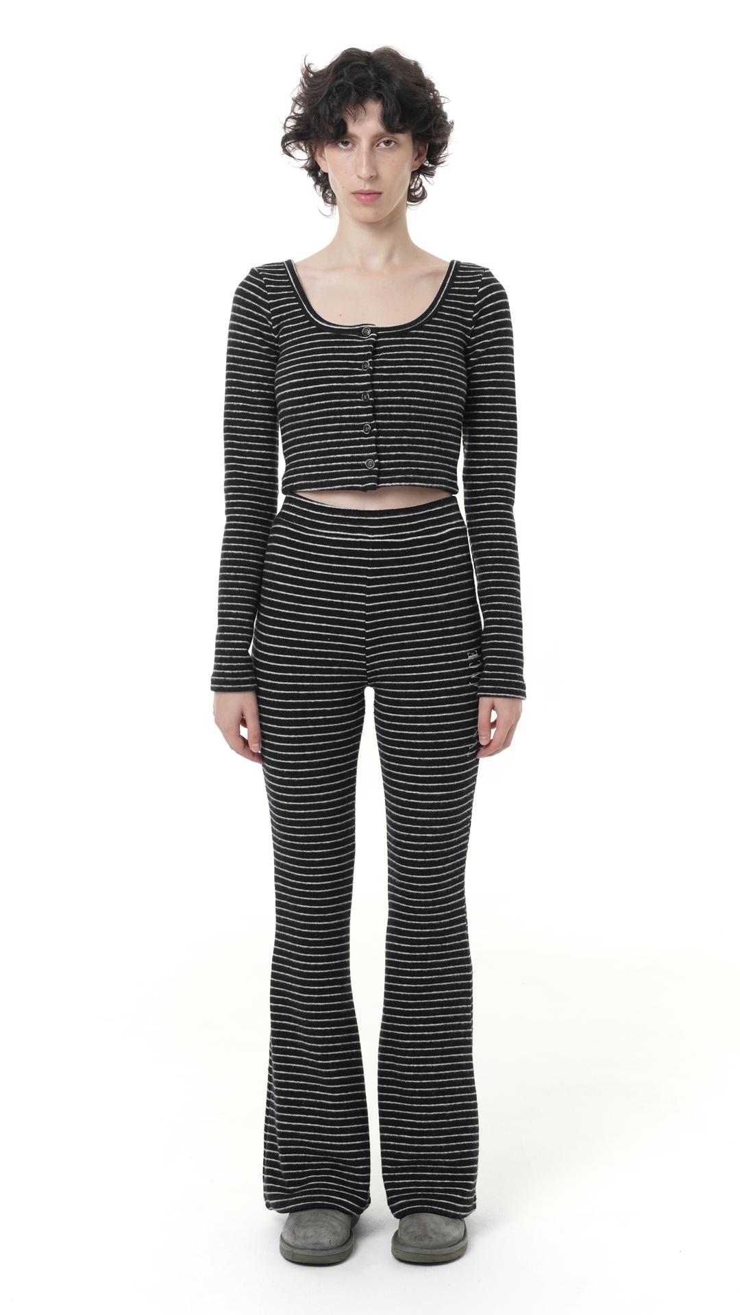 Soft stripe boot-cut pants_black