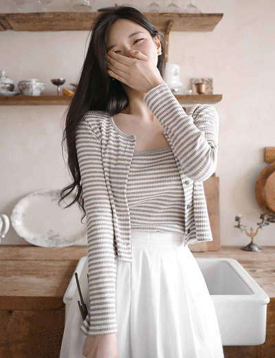 pure stripe slip+cardigan