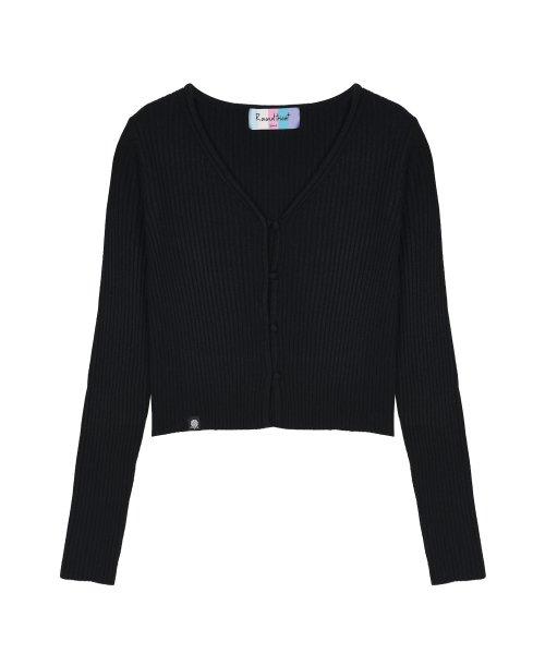 리브드 니트 카디건 - 블랙