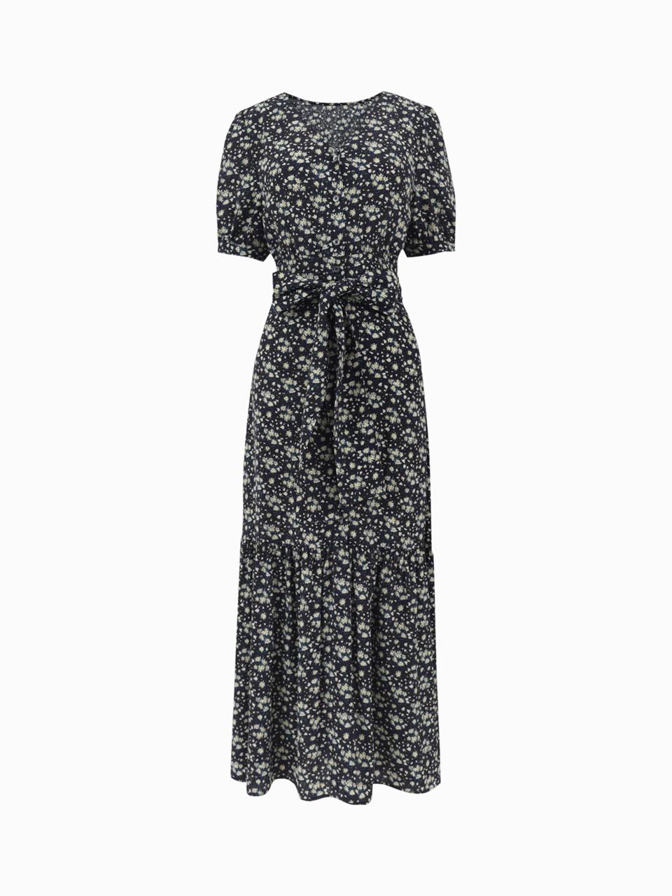 FLORAL PRINT ROBE MAXI DRESS [BLACK]