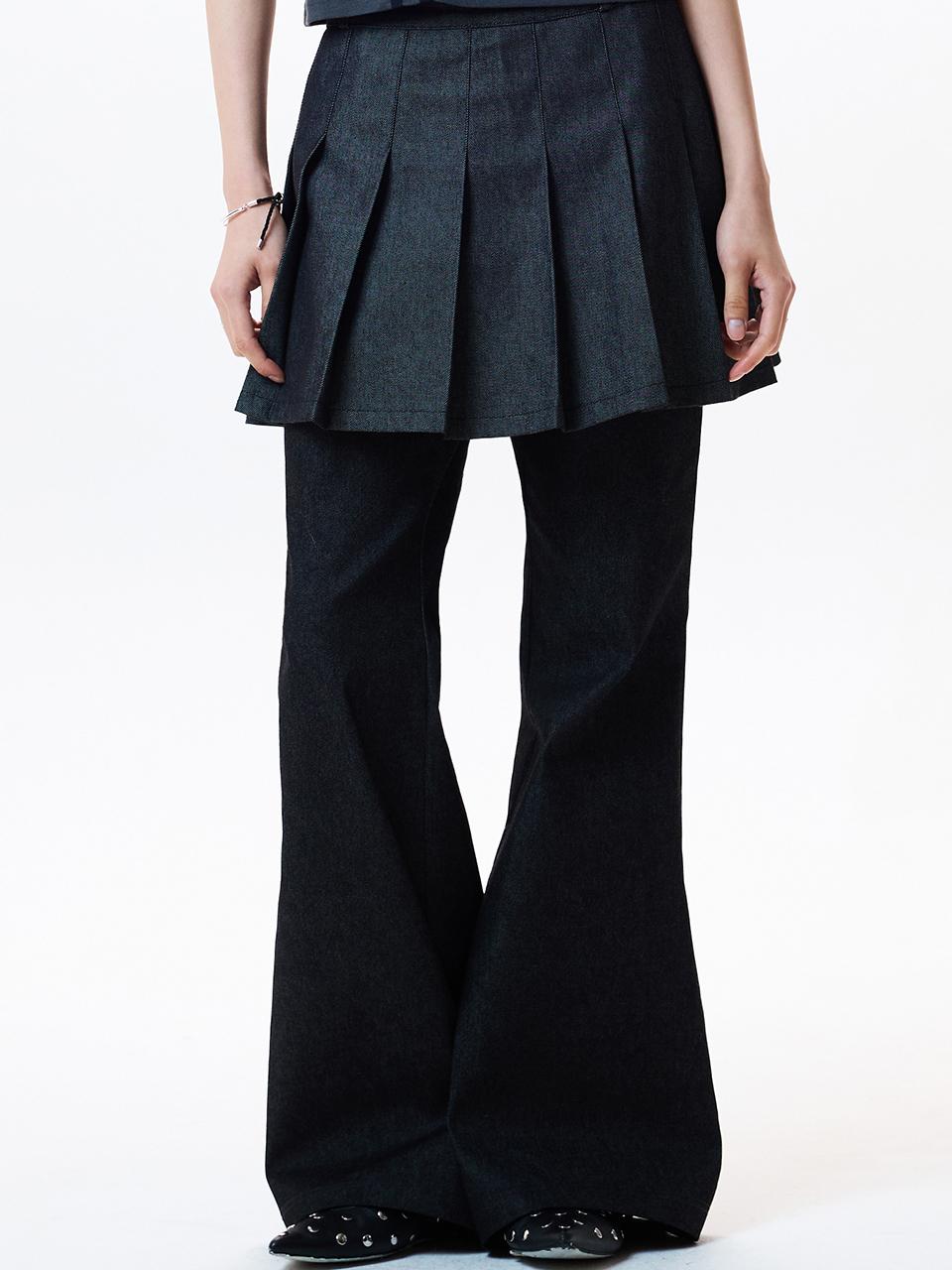 IM DENIM PLEATS SKIRT PANTS(BLACK)