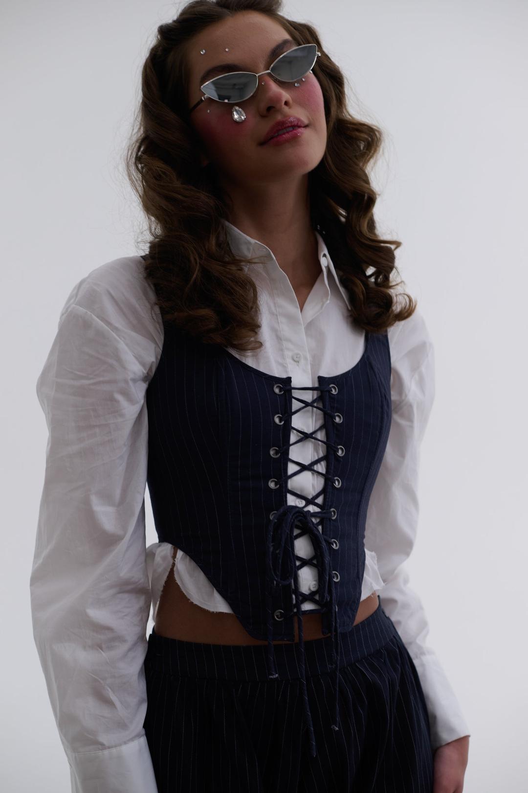 The Pinstripe Duchess Corset - XXS