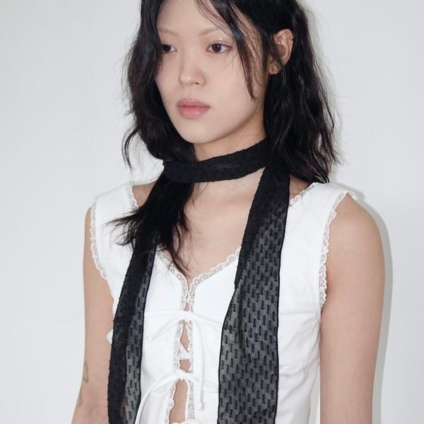 Sheer lace scarf_ black