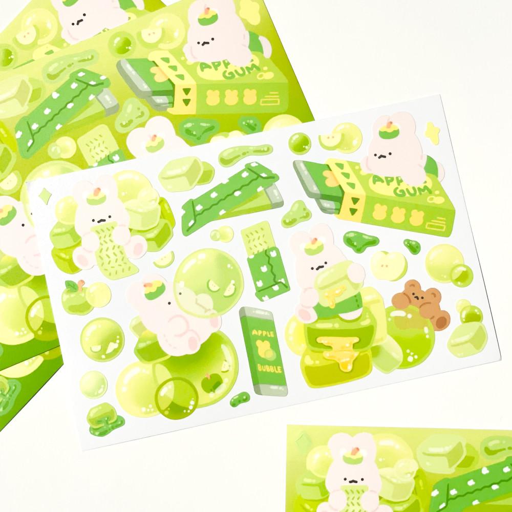 [히야네] 청사과맛 풍선껌 스티커
