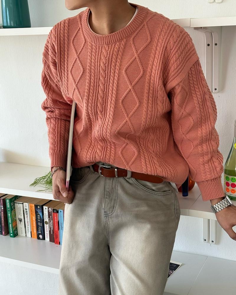 Fisherman Cable Knit , 남자 봄 가을 피셔맨 케이블 꽈배기 라운드 커플 아가일 니트