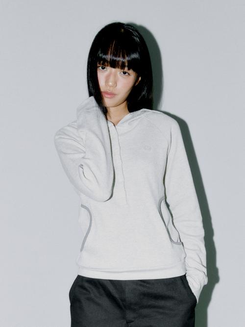 WAFFLE HENLEY HOODIE, OATMEAL