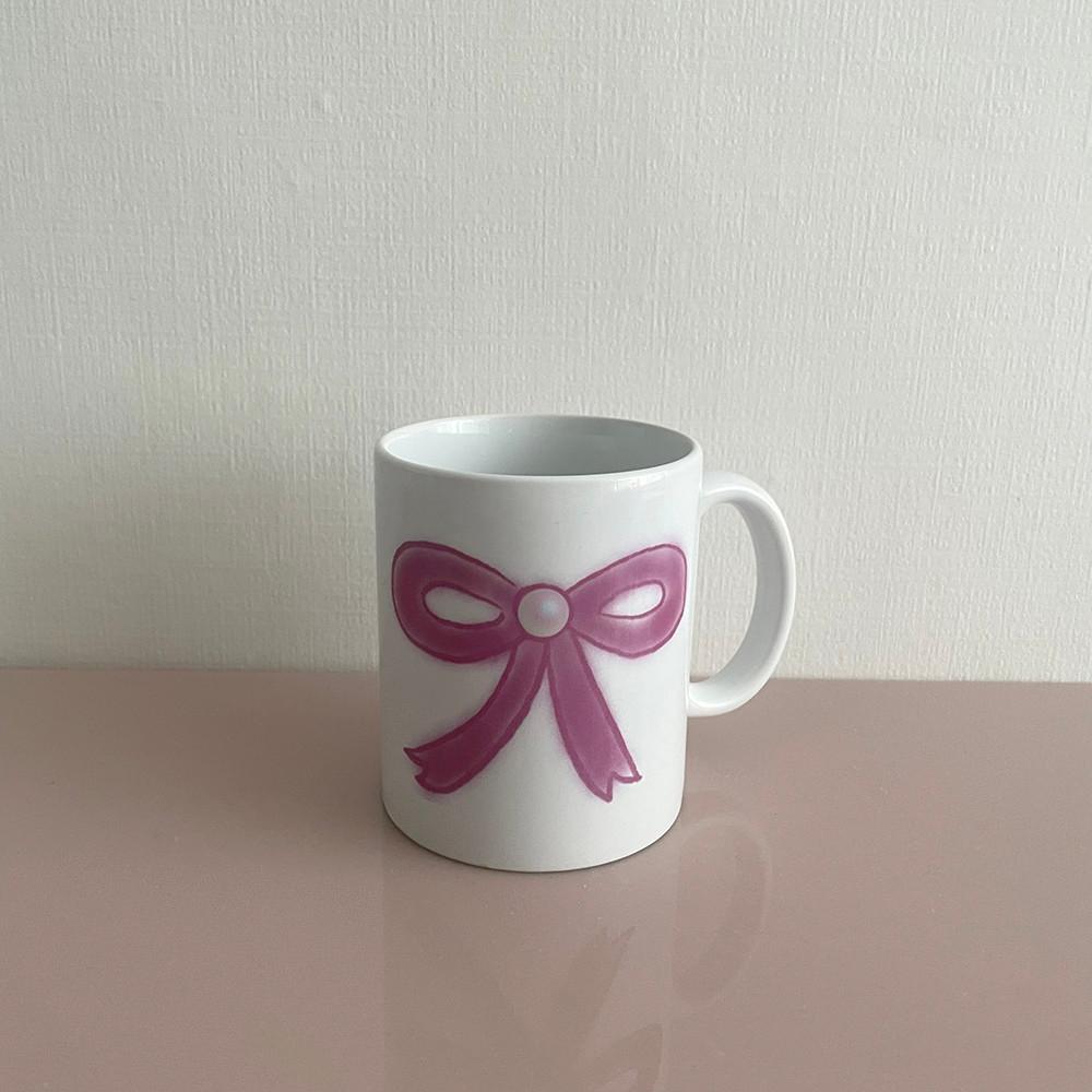 위시룸 리본 머그컵 pearl ribbon cup pink