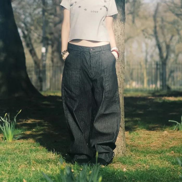 Stripe Denim Pants Black