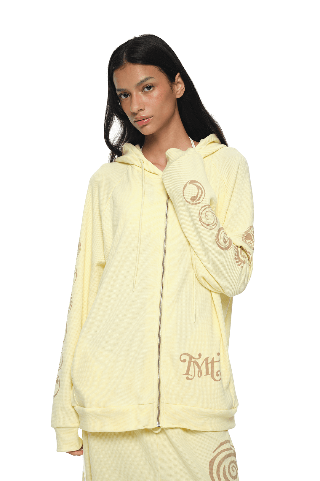 SUN DISC WAFFLE ZIP-UP HOODIE (LEMON)