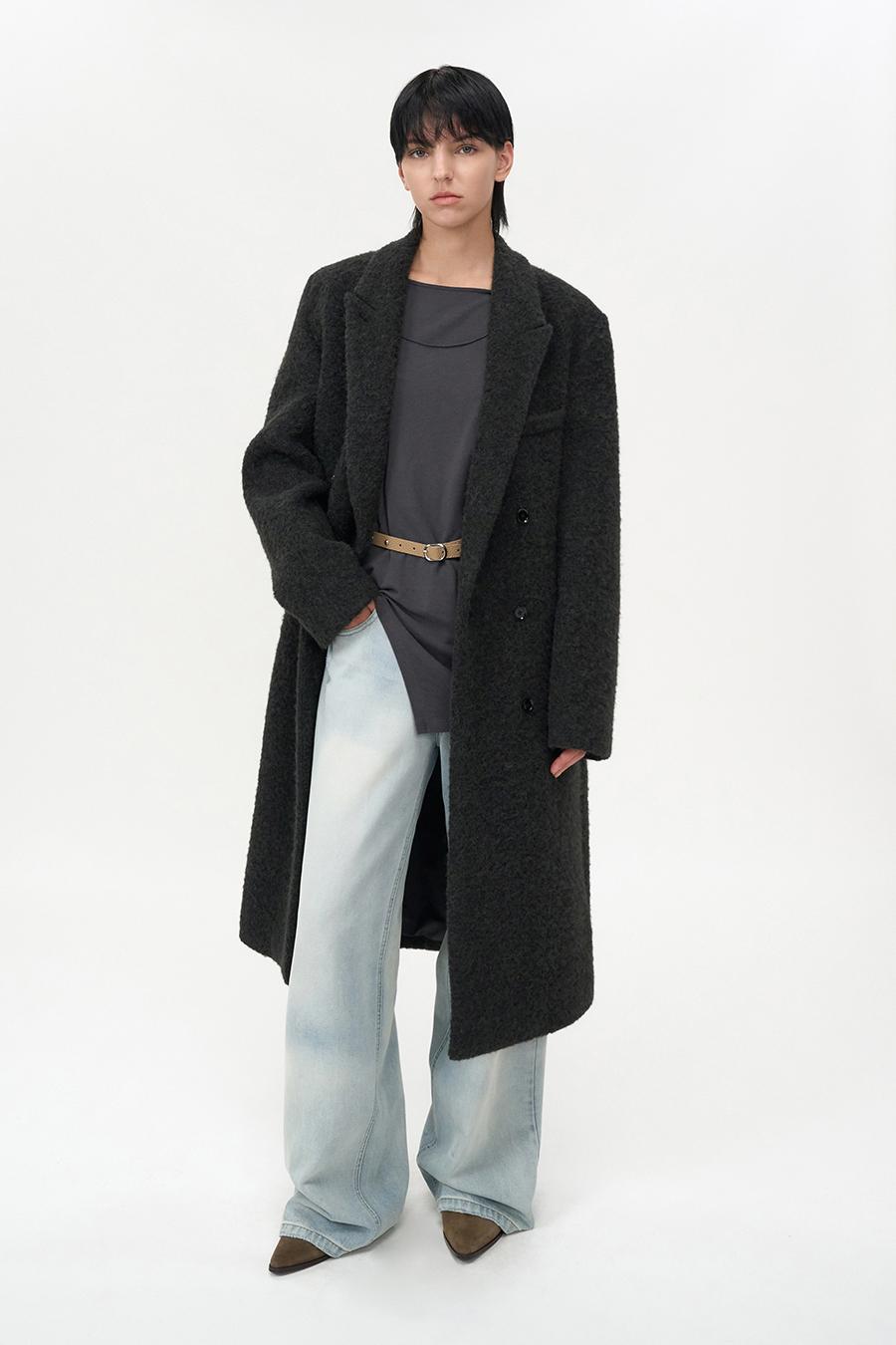 인사일런스우먼 부클 알파카 헤어 더블 코트 BLACK