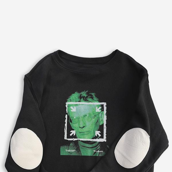 [New] SAMUEL BECKETT Elbow Patch Boat Neck Long Sleeve Knit Black