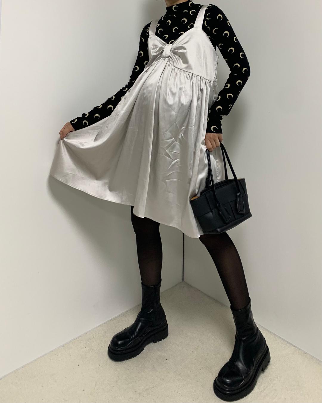 마무마무 임부복) 새턴 미니원피스 샤틴원피스 임산부슬립 뷔스티에 임산부하객 임산부하객룩