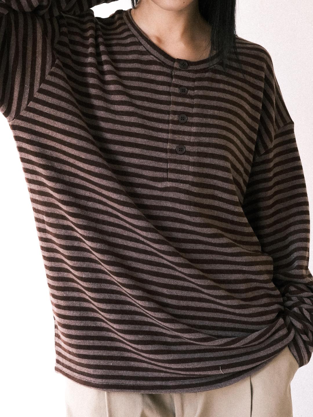Striped Henley Neck Knit