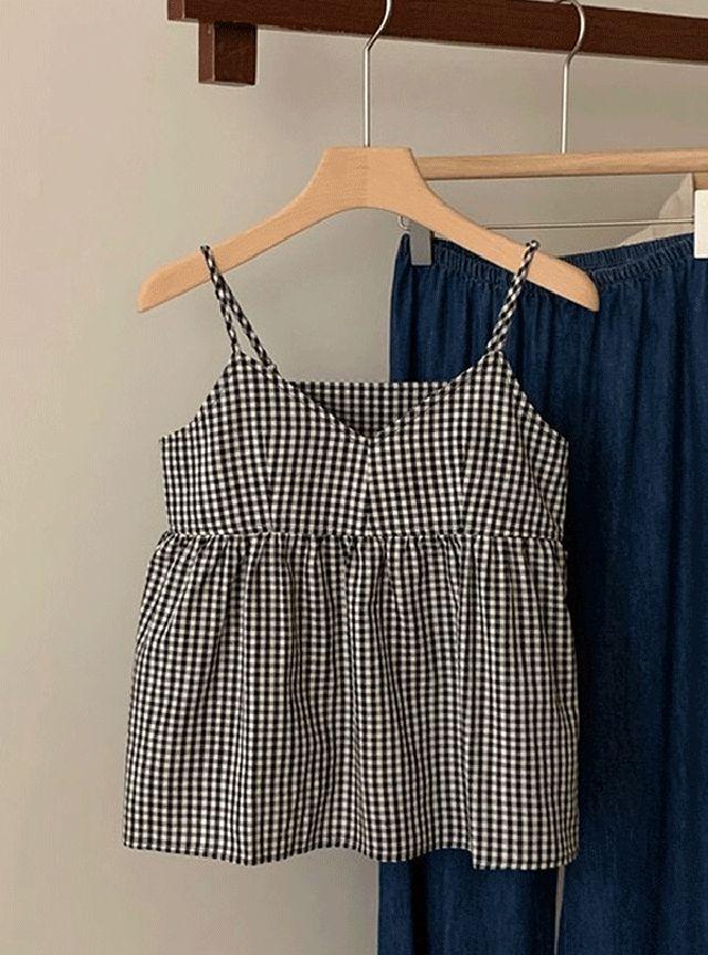 [당일출고]제인 체크 뷔스티에 나시 블라우스